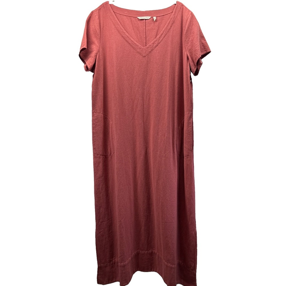 Soft Surroundings Womens Maxi Dress XL Coral Pockets Lagenlook Cotton Short Slv